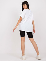 Biało-pomarańczowy bawełniany t-shirt z aplikacją  