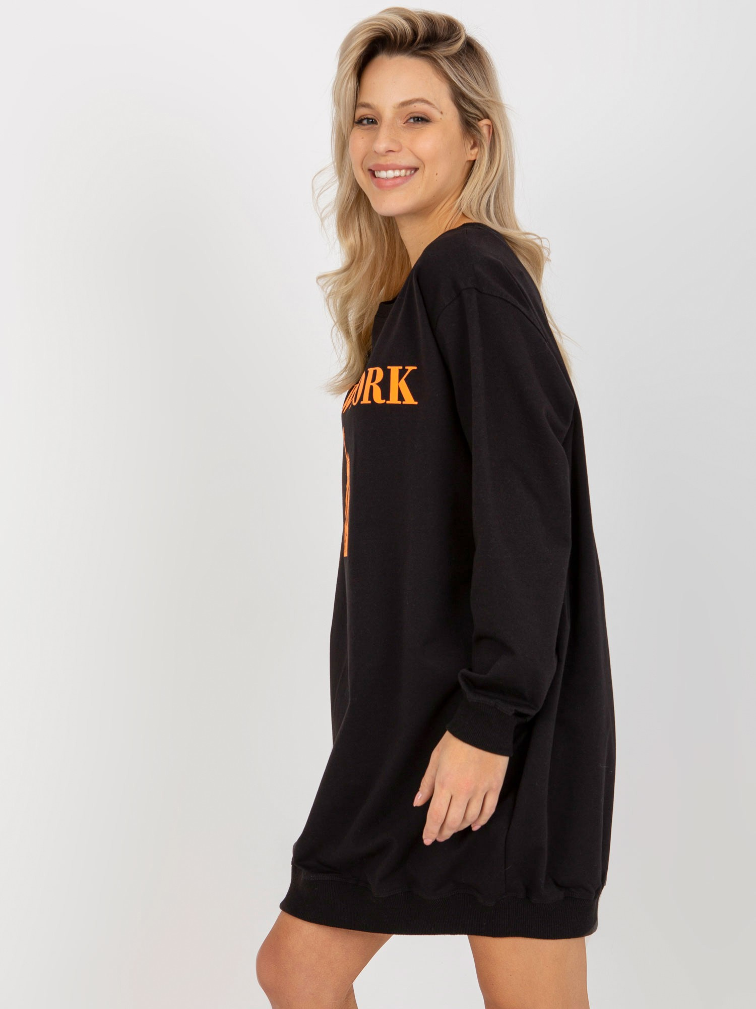 Czarno-pomarańczowa długa bluza oversize z nadrukiem