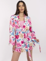 Ecru-niebieski komplet z marynarką o kroju kimono