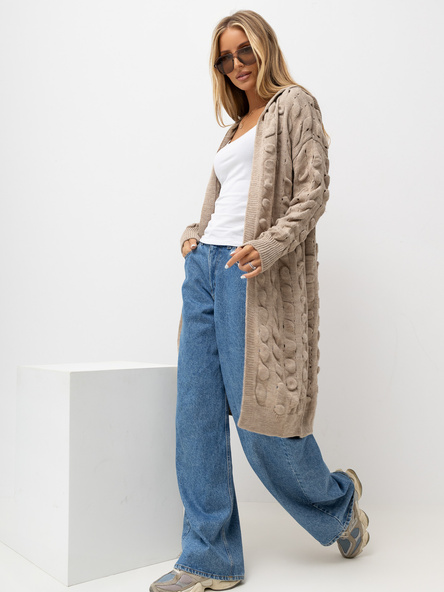 Dunkelbeige Damen-Kapuzenjacke.