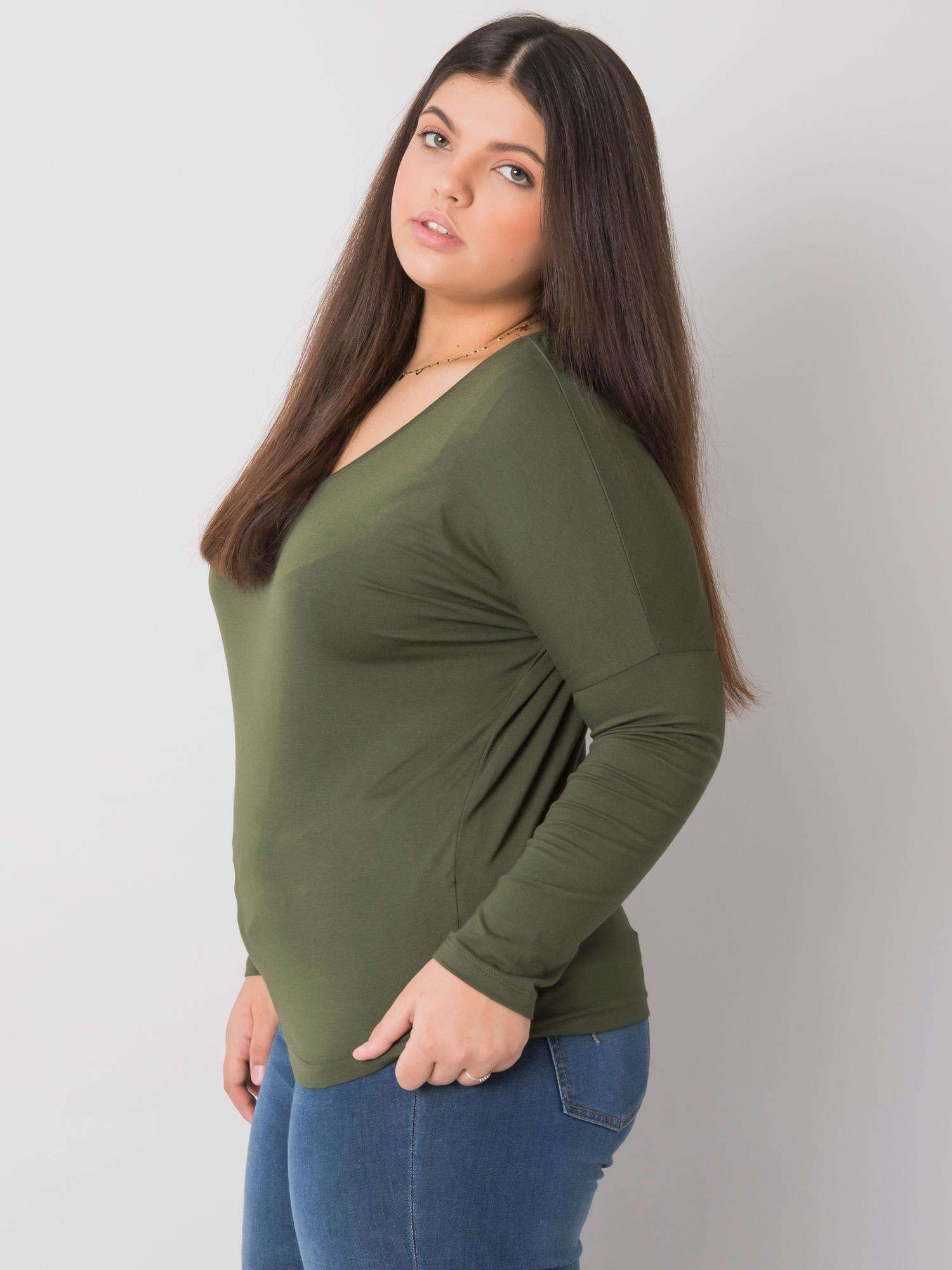 Khaki glatte Bluse in Übergröße Elisa.