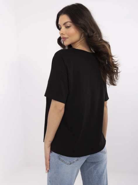Czarny damski t-shirt oversize z bawełny