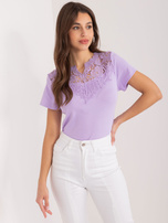 Hurt Liliowa  bluzka z koronką i krótkim rękawem 
