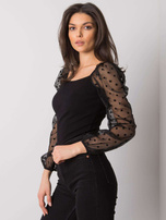Czarna bluzka z ozdobnymi rękawami Charm RUE PARIS