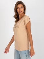 Hurt Camelowy t-shirt jednokolorowy z napisem