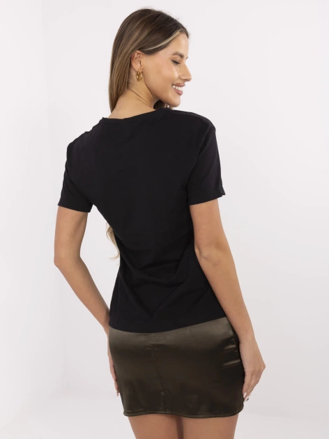 Czarny damski t-shirt z nadrukiem