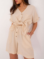 Hurt Jasnobeżowy letni komplet damski z rozpinaną bluzką