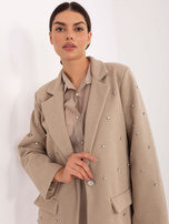 Beżowa elegancka marynarka z cyrkoniami