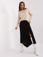 Hurt Beżowy sweter z warkoczami i długim rękawem 