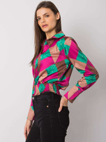 Fuksjowo-zielona bluzka koszulowa we wzory Grizella