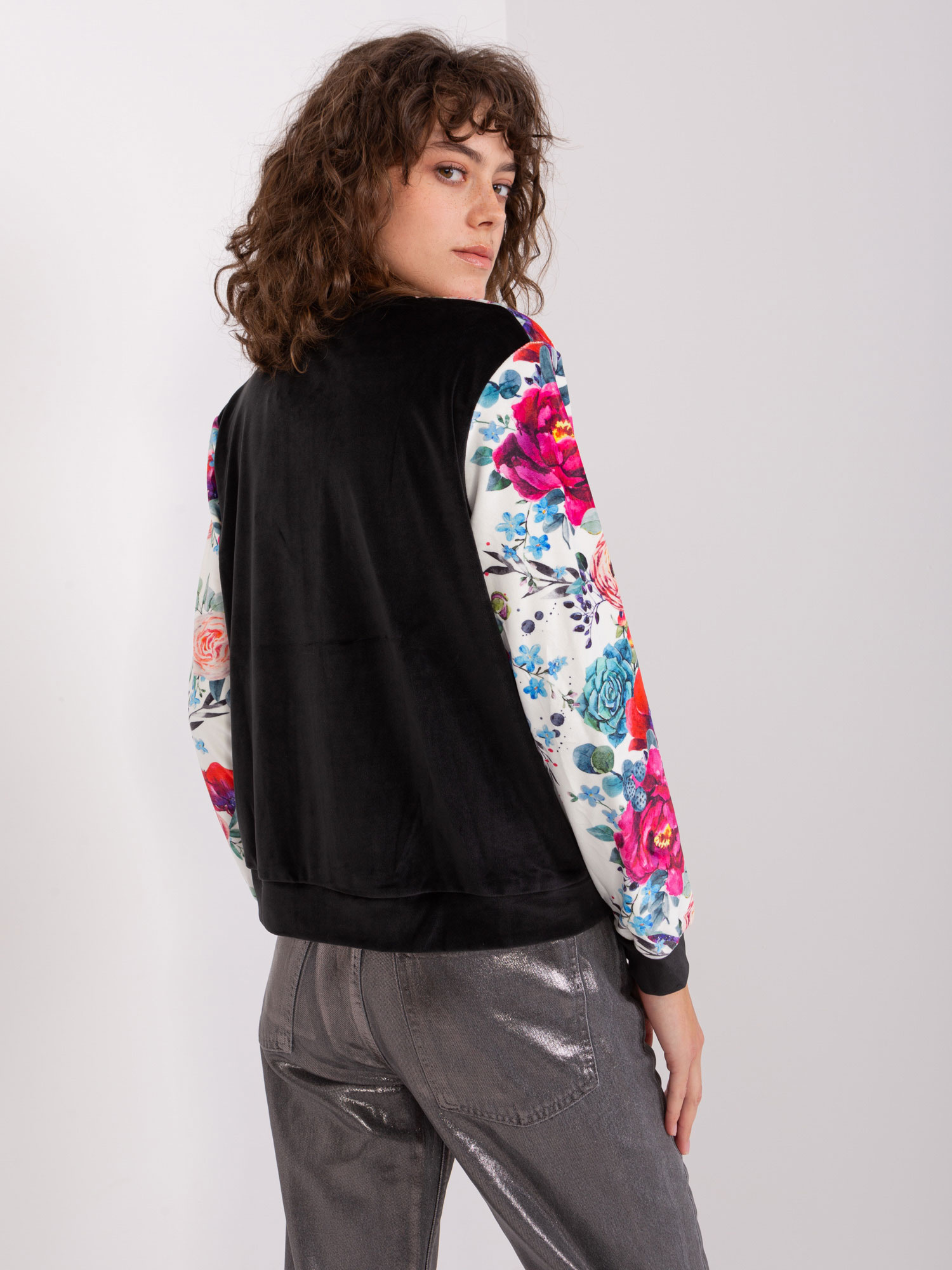 Czarna-ecru damska bluza na suwak RUE PARIS