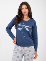 Ciemnoniebieska dwuczęściowa piżama z bawełny