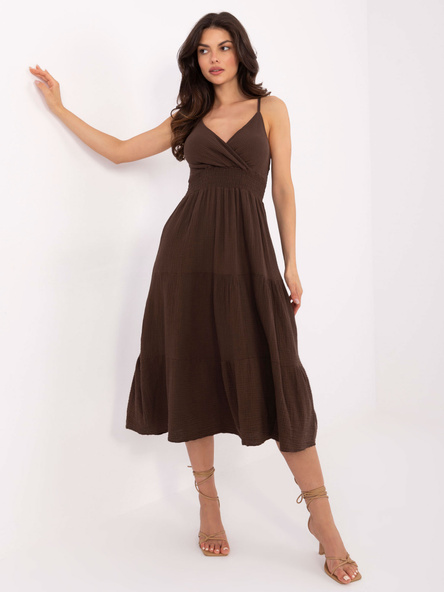 Ciemnobrązowa muślinowa sukienka z falbaną