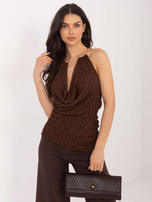 Czekoladowy koronkowy top z drapowaniem