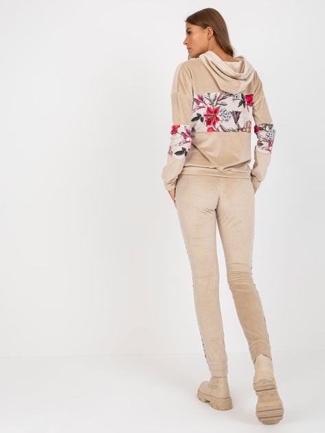 Hurt Beżowy dwuczęściowy damski komplet z weluru RUE PARIS