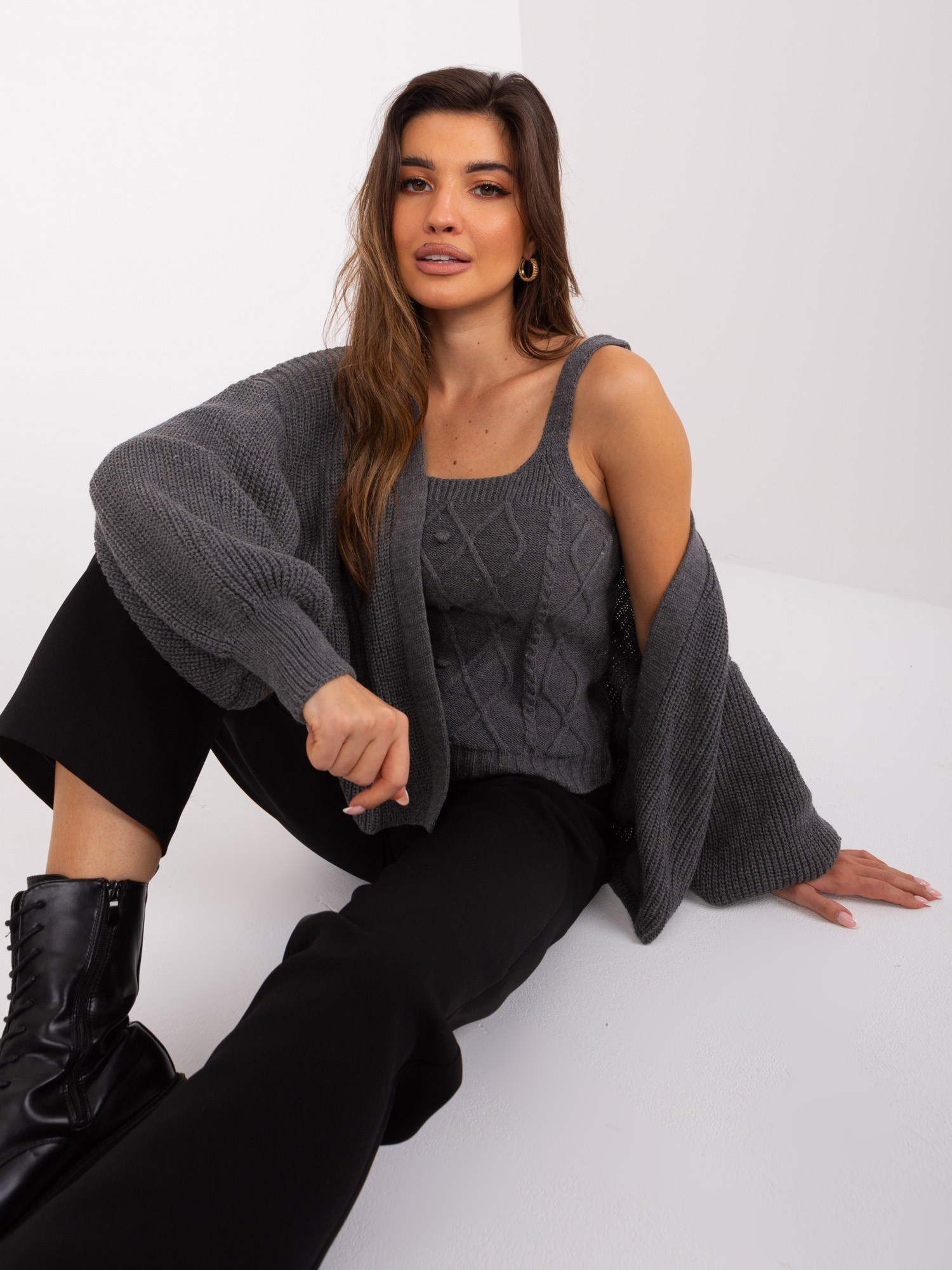 Hurt Dark Gray Set with Short Cardigan