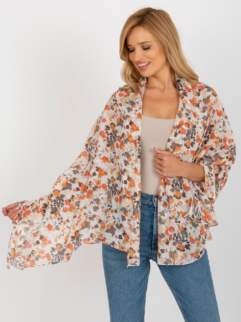 Hurt Pomarańczowo-biała bawełniana chusta w kwiaty