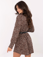 Beżowo-czarna mini sukienka w panterkę 