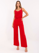 Hurtownia Czerwone spodnie z materiału z zakładkami