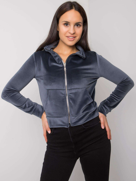 Ciemnoszara welurowa bluza rozpinana Charley RUE PARIS