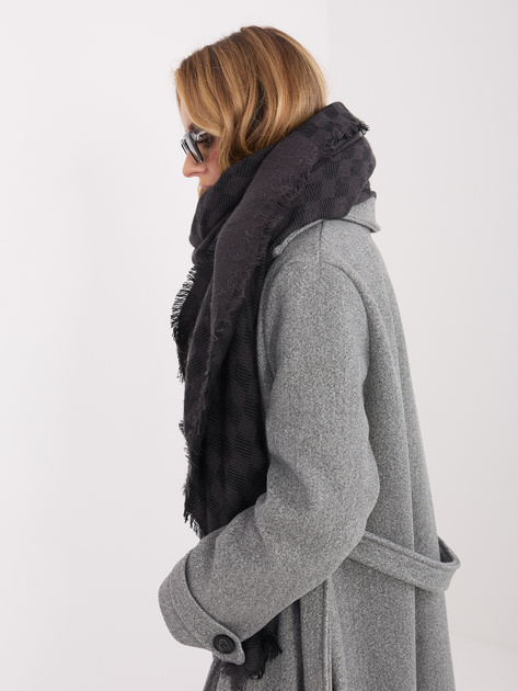 Ciemnoszaro-czarny damski szal z wełną