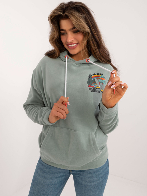 Hurtownia Pistacjowa damska bluza kangurka z nadrukami SUBLEVEL