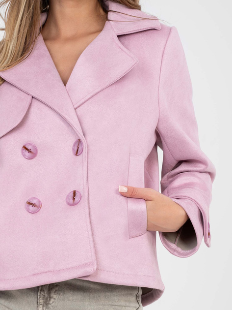 Pastelowy różowy zamszowy płaszcz z kieszeniami