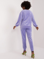 Hurt Jasnofioletowy komplet welurowy z bluzą w kwiaty