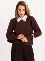 Brązowy elegancki sweter z kołnierzem 