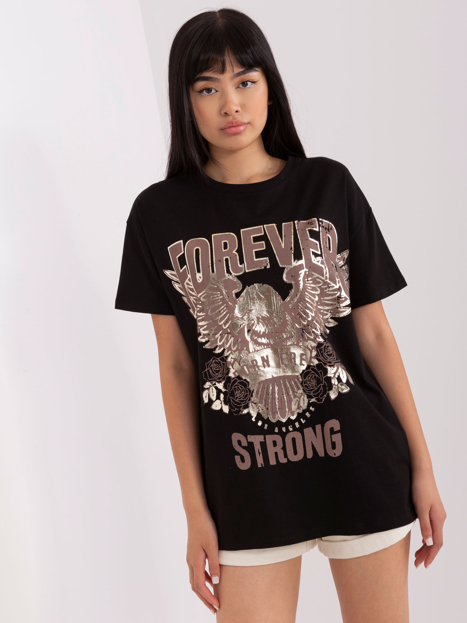 Czarny t-shirt oversize z nadrukiem OCH BELLA