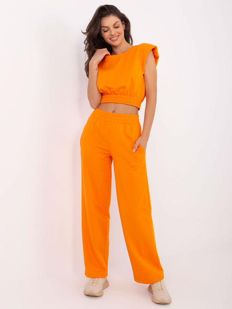 Pomarańczowy komplet basic z szerokimi spodniami RUE PARIS
