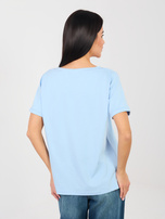 Jasnoniebieski t-shirt basic z bawełny RUE PARIS 