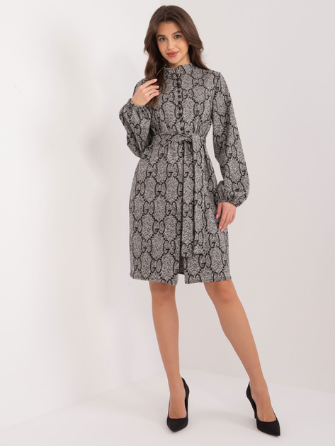 Hurtownia Szaro-czarna sukienka dzianinowa z guzikami