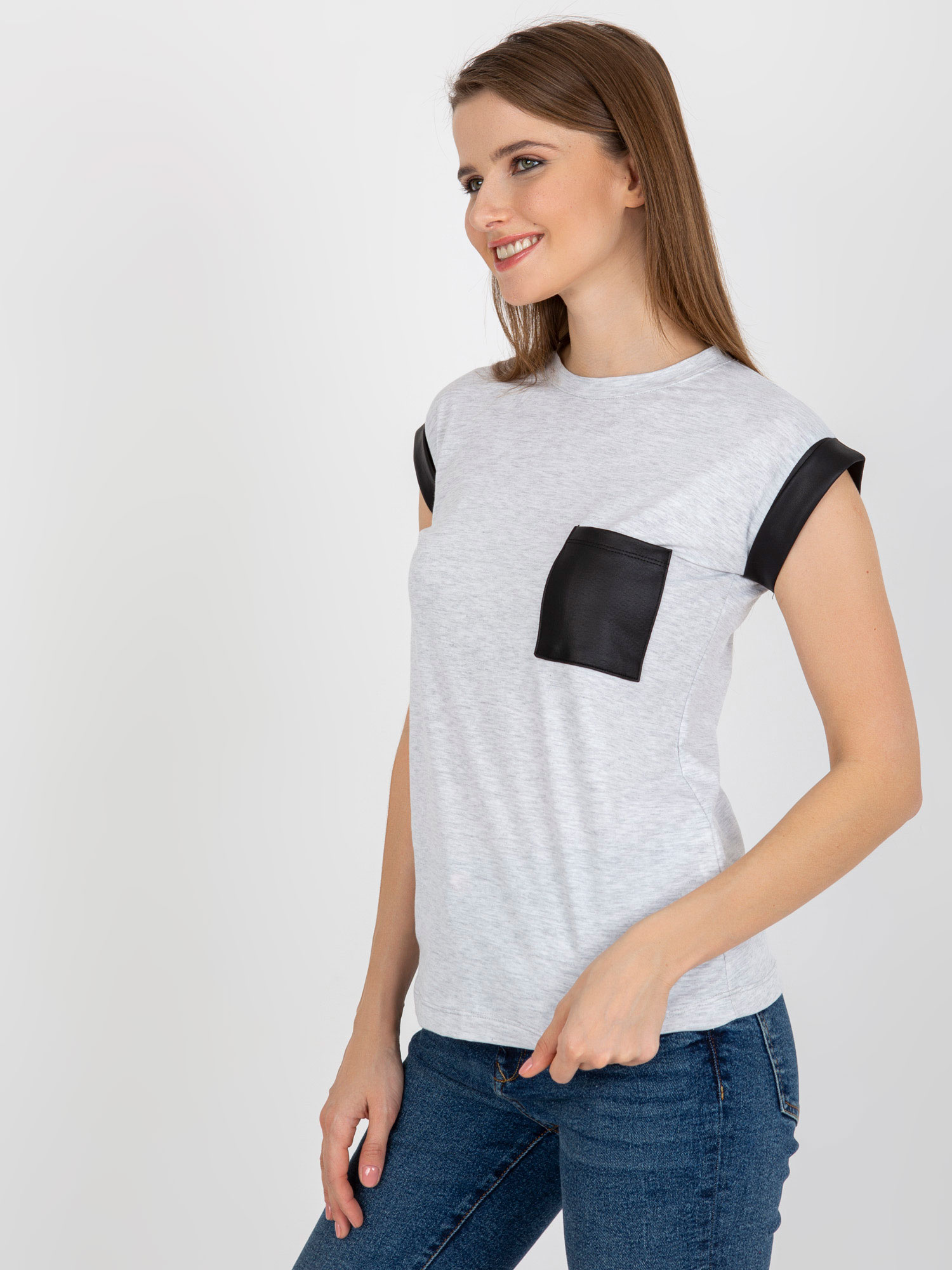 Hurt Jasnoszary melanżowy bawełniany t-shirt z kieszenią 