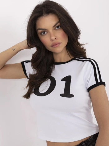 Biało-czarny krótki t-shirt z lampasami