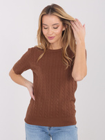 Jasnobrązowy damski sweter z okrągłym dekoltem 