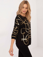 Hurtownia Czarna bluzka o luźnym kroju z nadrukiem