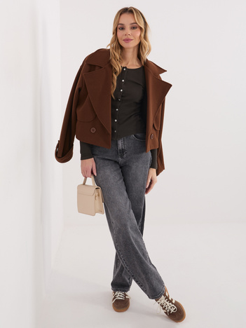 Czekoladowa krótka bluzka basic z guzikami