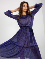 Hurt Granatowa sukienka koktajlowa z szeroką falbaną