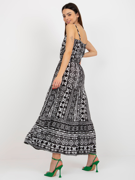 Hurt Czarna maxi sukienka we wzory z falbaną SUBLEVEL