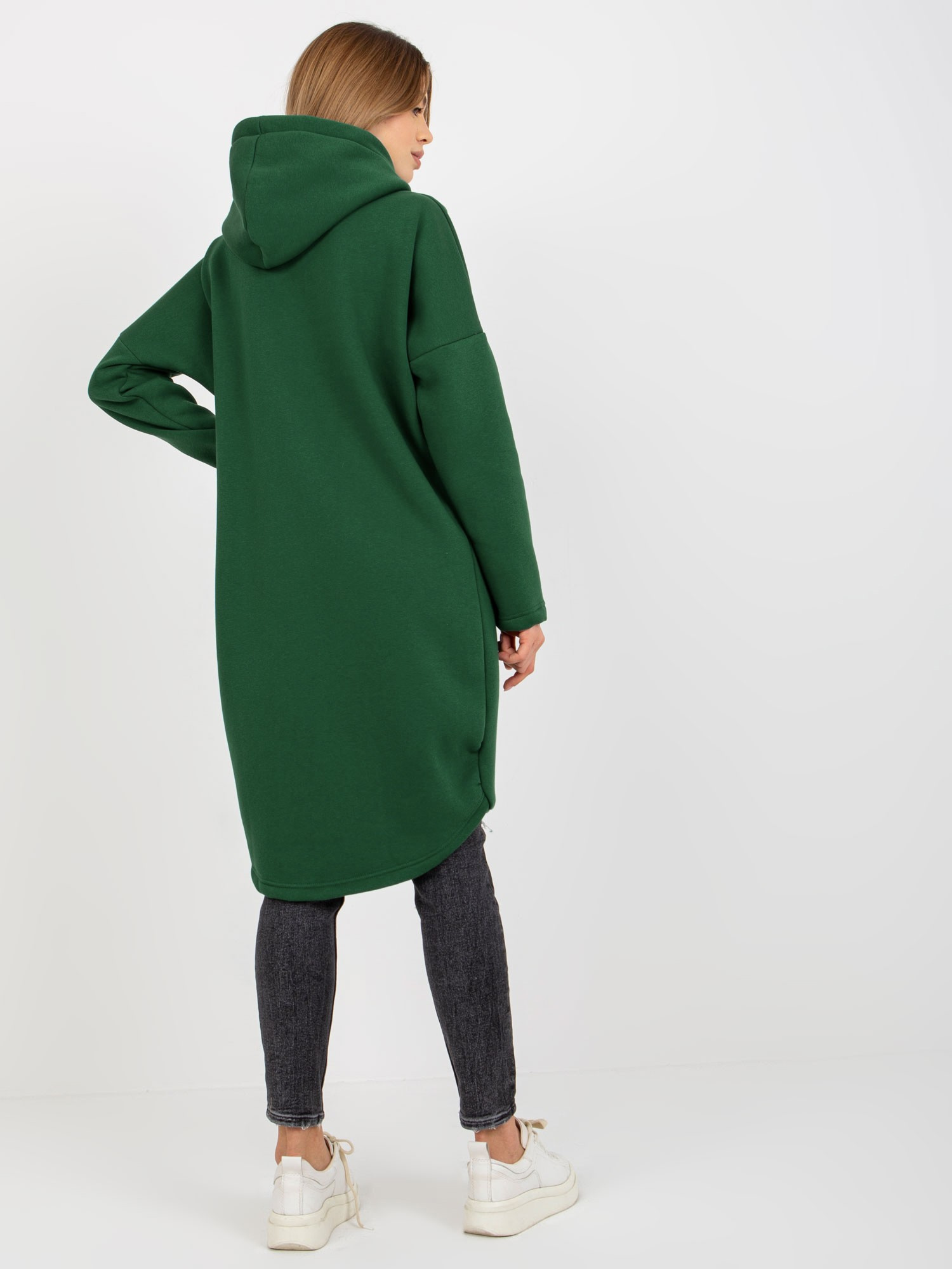Ciemnozielona długa bluza basic z kapturem Stunning