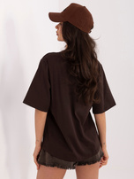 Czekoladowy damski t-shirt oversize z bawełny RUE PARIS