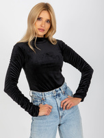 Hurtownia Czarna bluzka welurowa one size z marszczeniami na rękawach RUE PARIS