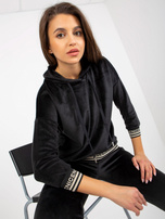 Hurt Czarny damski komplet welurowy z bluzą z kapturem 