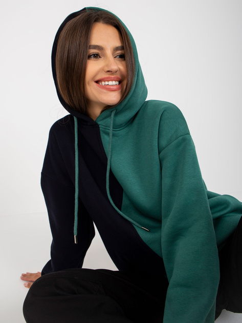 Hurt Czarno-zielona bluza damska basic z kapturem RUE PARIS