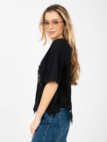 Czarna bawełniana bluzka z cyrkoniami 