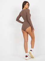 Hurt Brązowe prążkowane body basic z długim rękawem