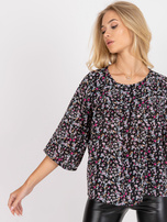 Czarna luźna bluzka z kwiatowym nadrukiem ZULUNA