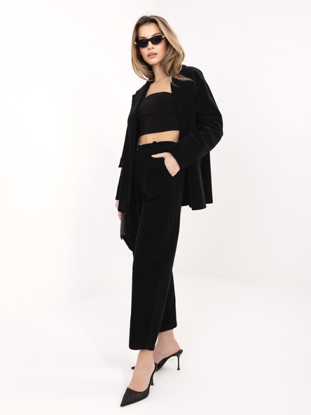 Czarne sztruksowe spodnie z zakładkami RUE PARIS