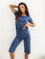 Granatowa damska piżama ze spodniami 3/4